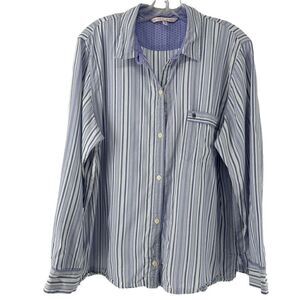 Victorias Secret Pajama Top Long Sleeve Collared Purple Striped Size L Button Up